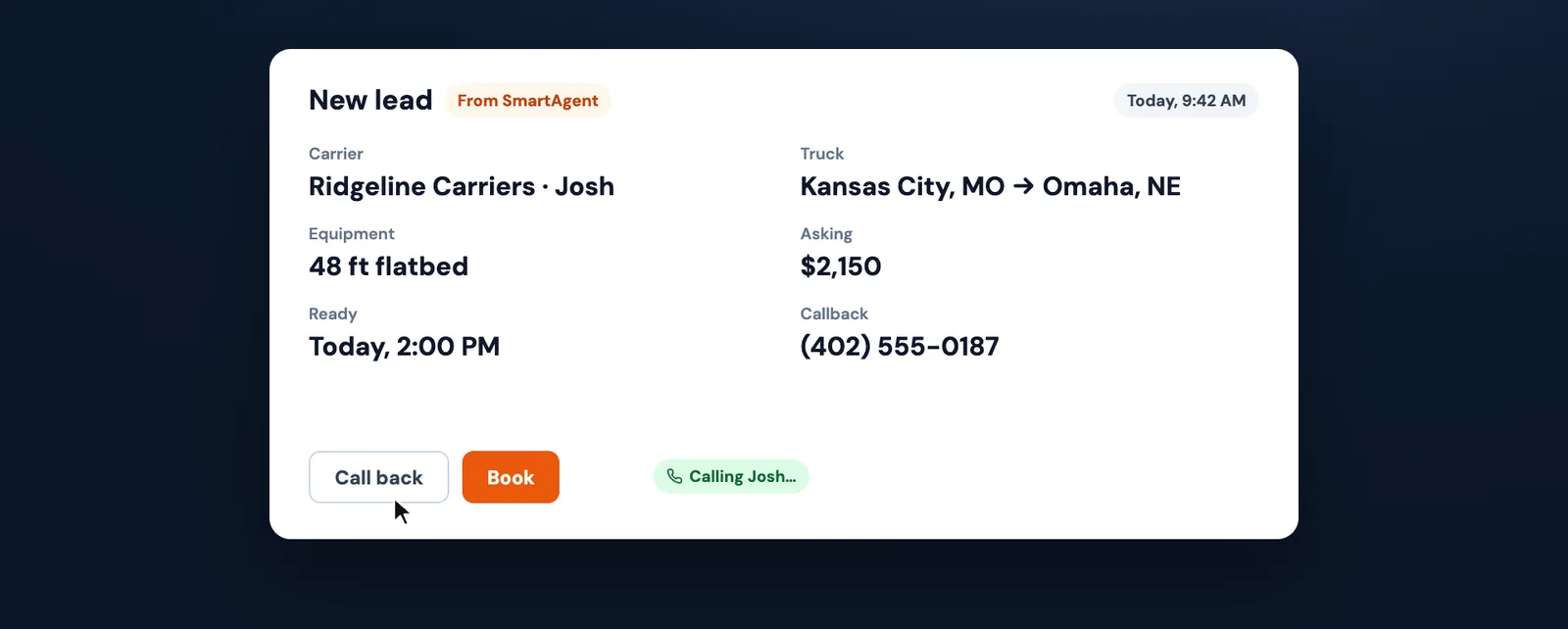 The team member clicks Call back and the call to the carrier starts