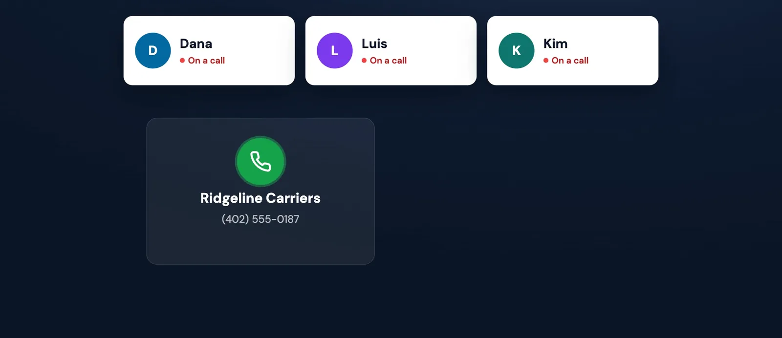 Three team members all on calls while a carrier rings in